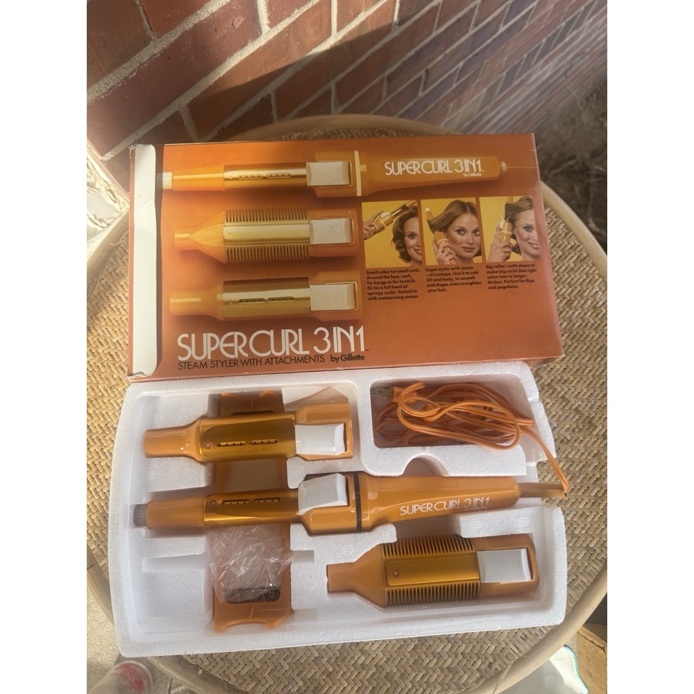 Vintage 1960's Gillette Super Curl 3 In 1 Hair Curling Iron Steam & Attachments - Picture 3 of 5